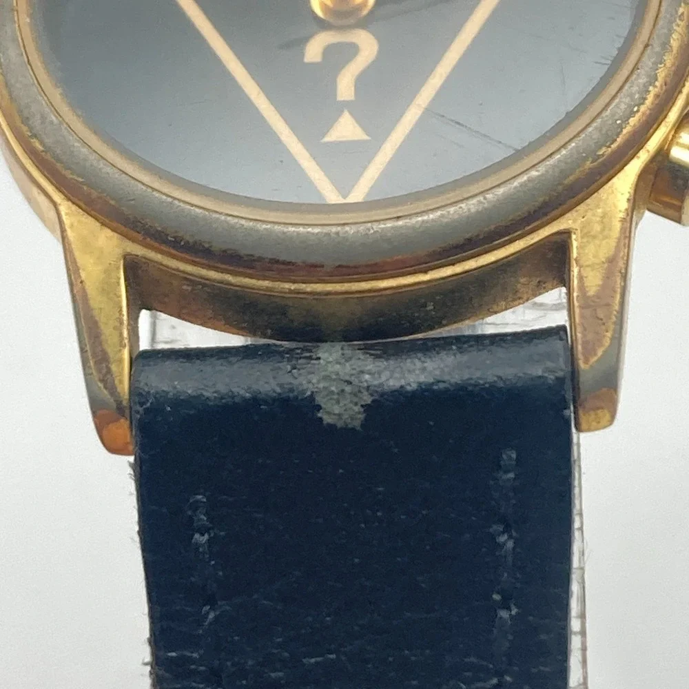 Vintage Guess Womens Watch 25mm Gold Tone Black Logo New Battery 7.75